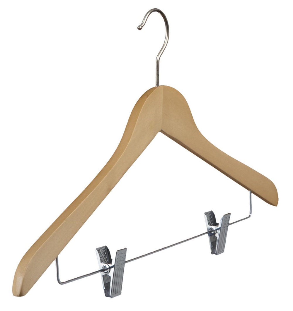 Holz-Kleiderbügel gewinkelt mit Clip-Steg