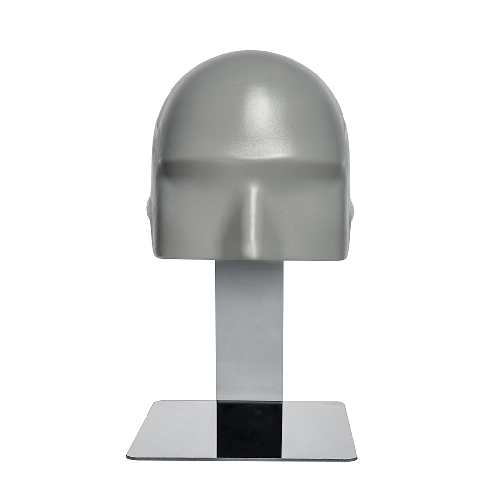 Hut- oder Helmpräsenter, Deko-Kopf unisex, Höhe 25cm, Umfang 55,7cm, Material: Kunststoff mit Metallfuß verchromt, weiß oder grau