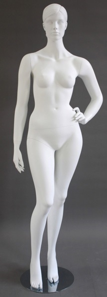 VERMIETUNG Schaufensterfigur "Style" Dame, mit gewinkeltem Arm, mit Kopf mit modeliertem Haar, Farbe: weiß