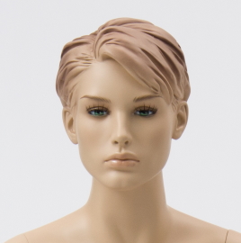 Schaufensterfigur Evo2 Dame SITZEND, Konfektionsgröße 36, hautfarbe mit Make-up, mit modelliertem Haar, aus Fiberglas, ohne Sockel