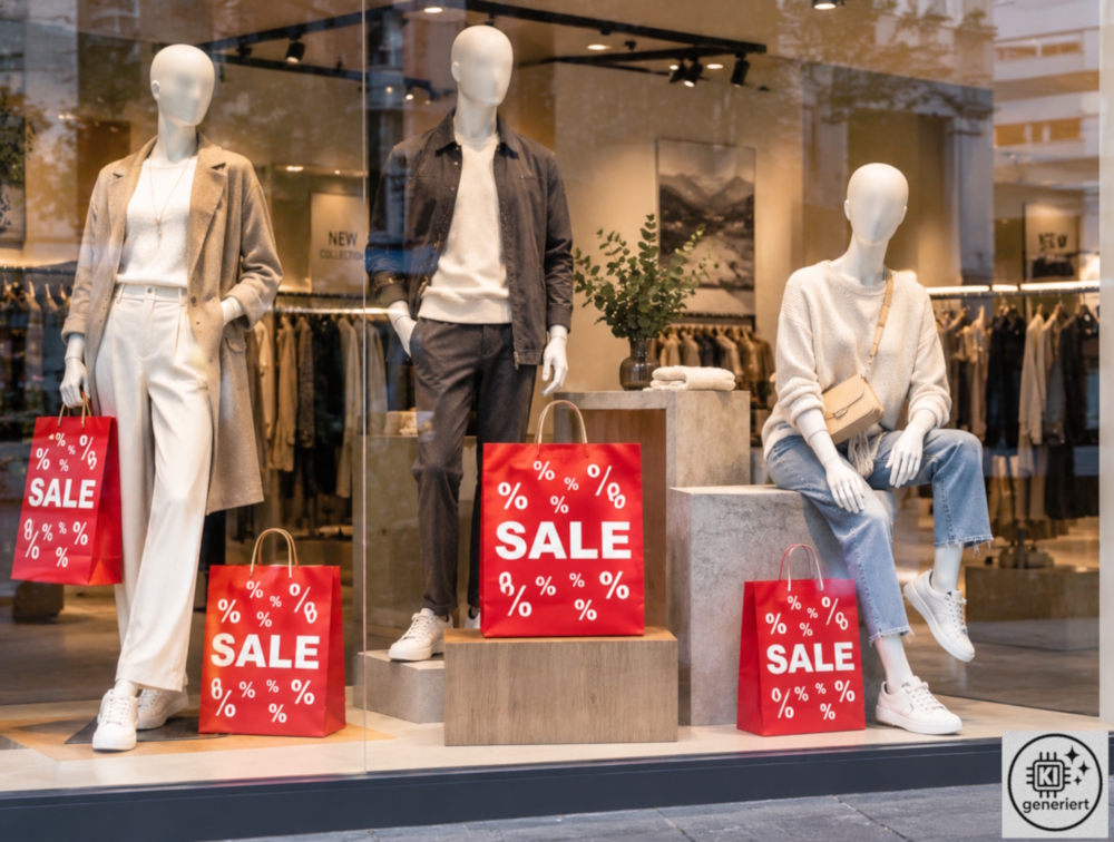 Papiertasche „Sale & Prozent“ – rot/weiß bedruckt